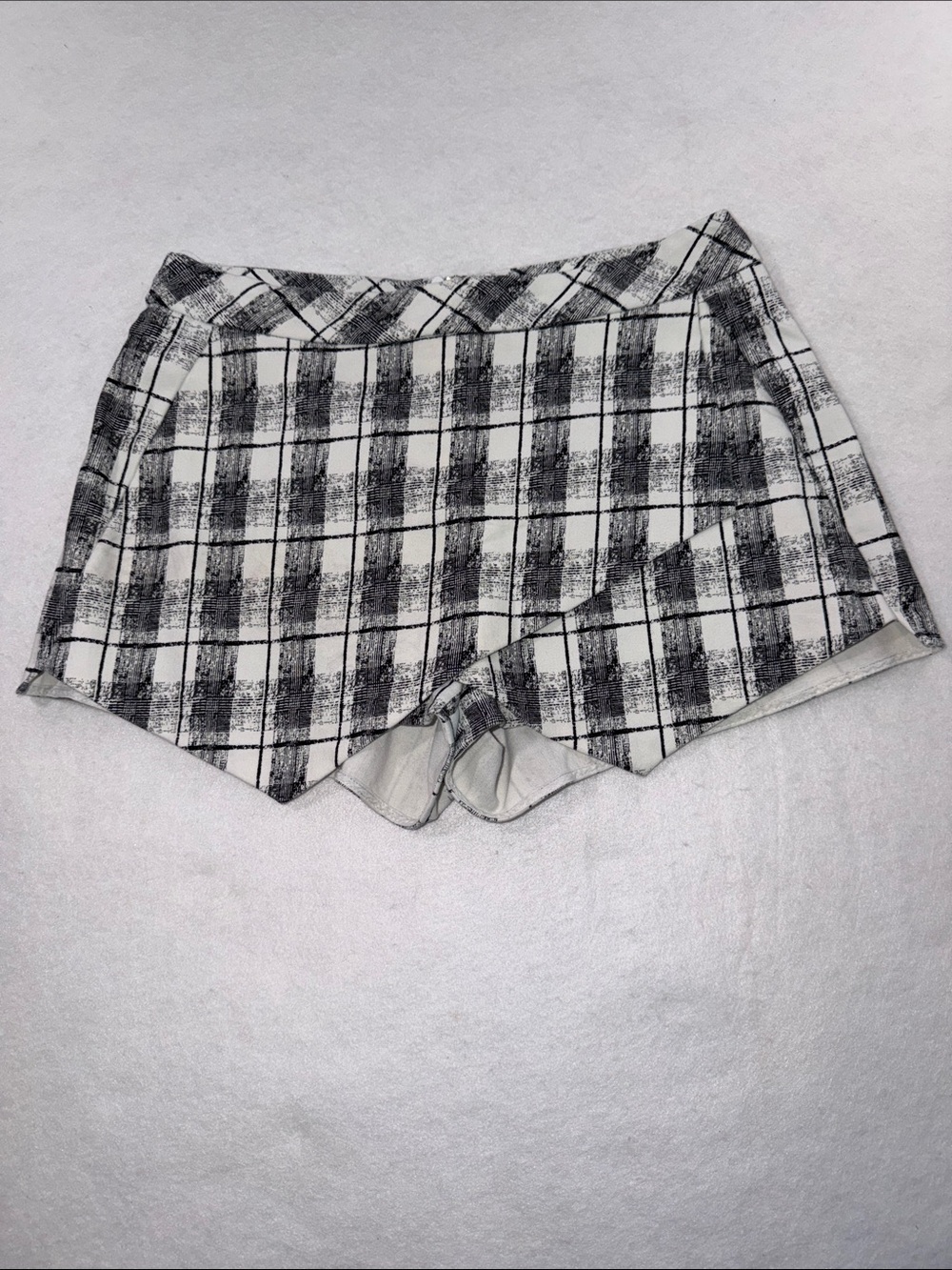 Mustard Seed Black and White Plaid Split-Front Skort